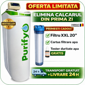 Dedurizator Purifyo 30 Litri+ CADOU: Carcasa filtru, Tester duritate, Cartus filtrare