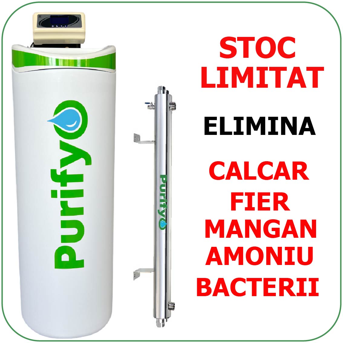PACHET: Statie Dedurizare, Deferizare, Demanganizare, Amoniu 25 litri + Sterilizator UV 55 W